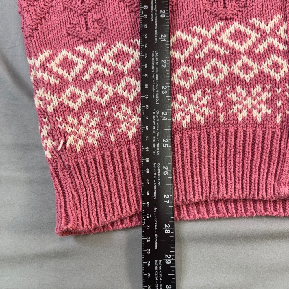 Woolrich Woman Vintage Pink Fair Isle Cotton Cardigan Sweater Made in USA Medium - Picture 8 of 16